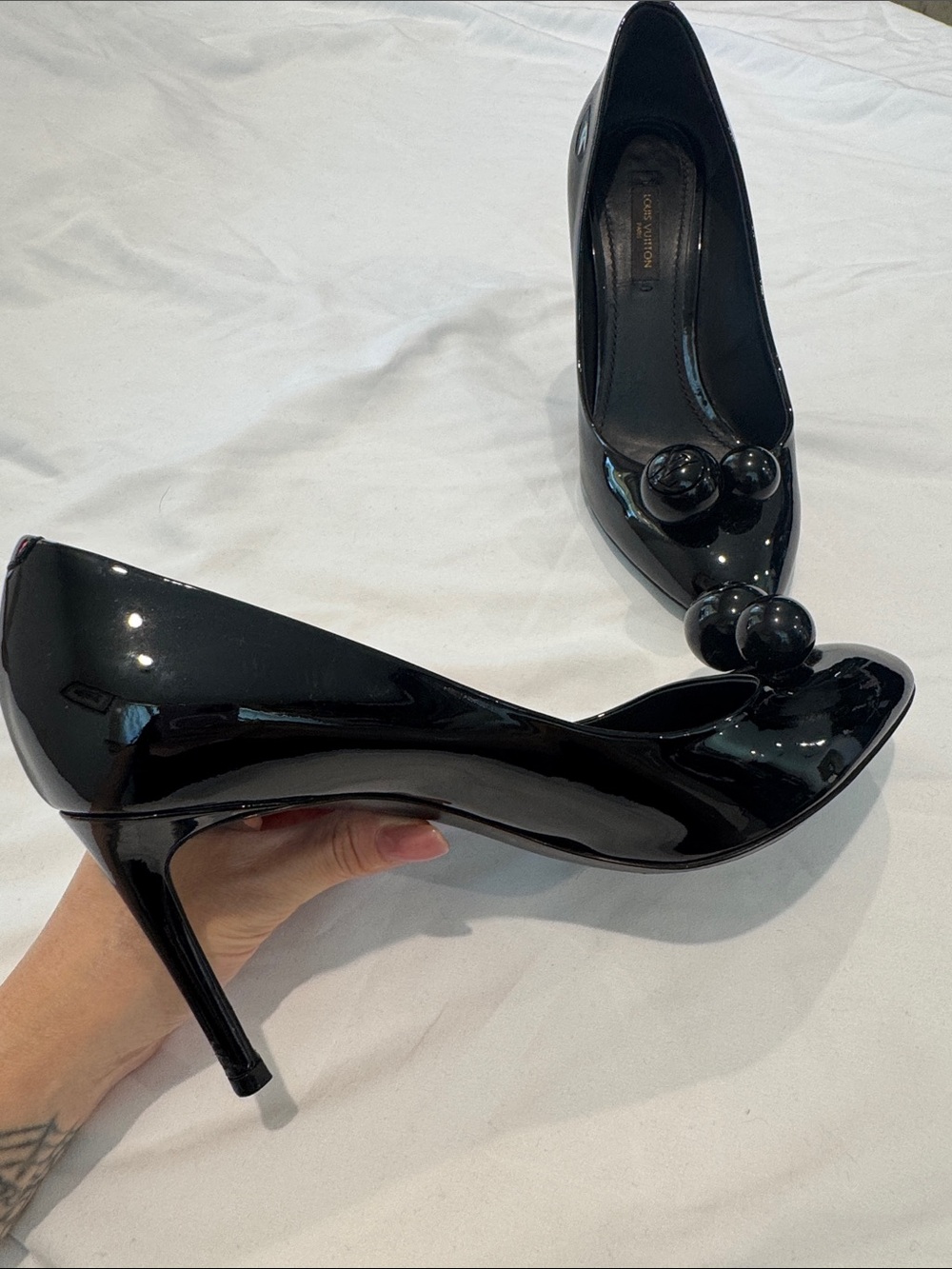Louis Vuitton Black Patent Leather Pointed Toe Pumps with Decorative Spheres - Picture 11 of 14